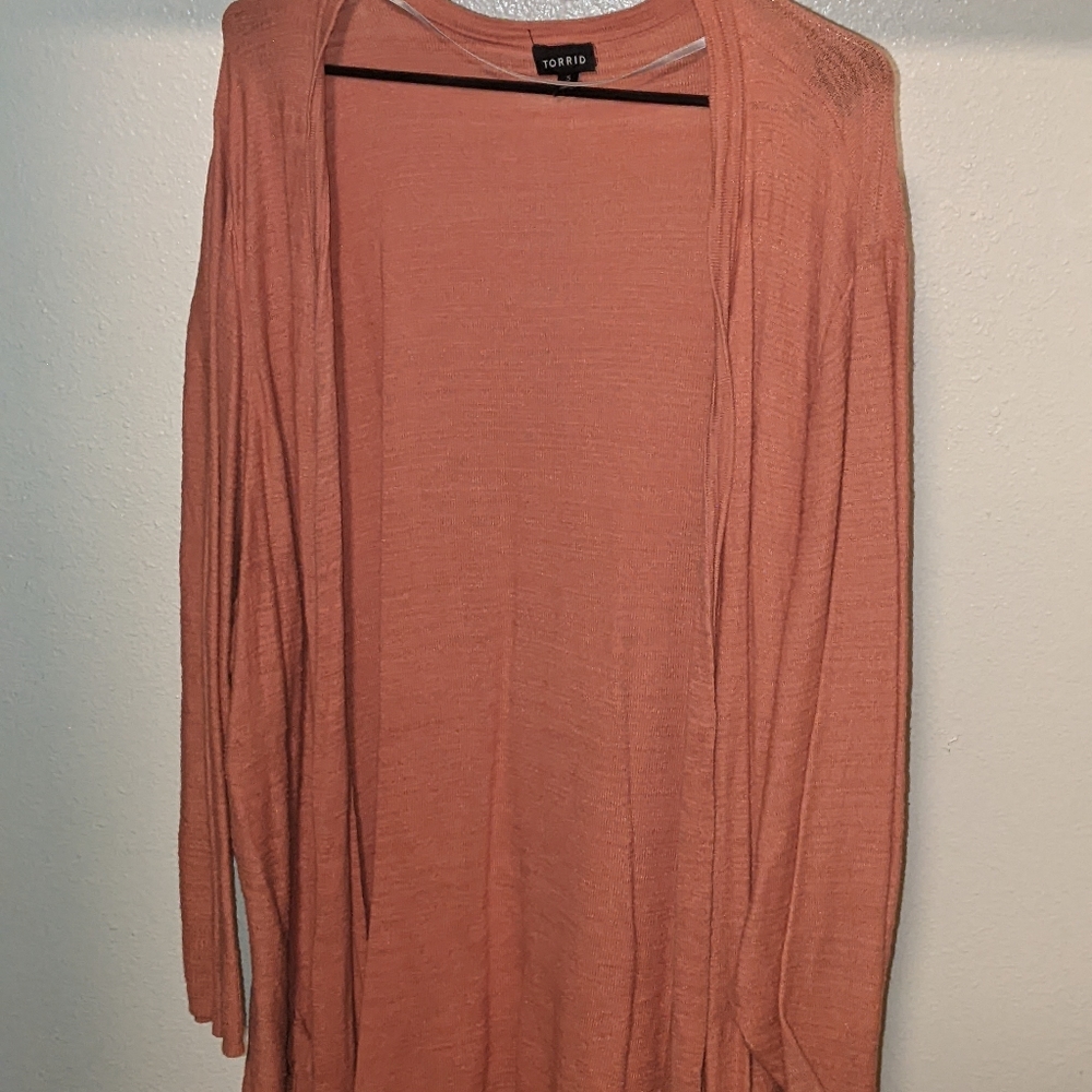 (1) Rose colored cardigan